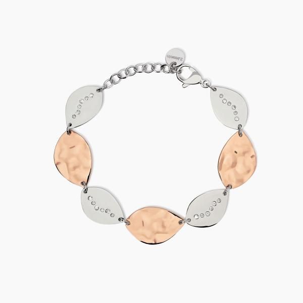 2 Jewels Bracciale Acciaio Elementi Martellati e Zirconi