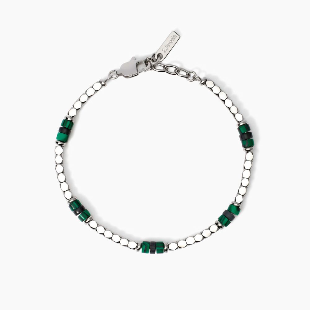 2 Jewels Bracciale Acciaio Pietra Lavica e Malachite