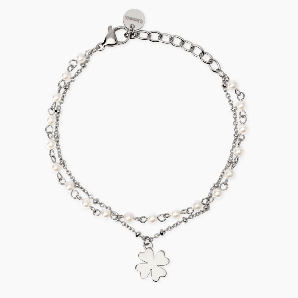 2 Jewels Bracciale 2 Fili Perle e Quadrifoglio