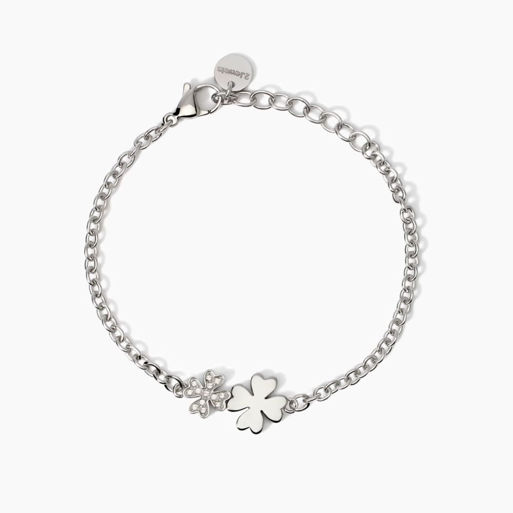 2 Jewels Bracciale Acciaio con Quadrifogli e Cristalli