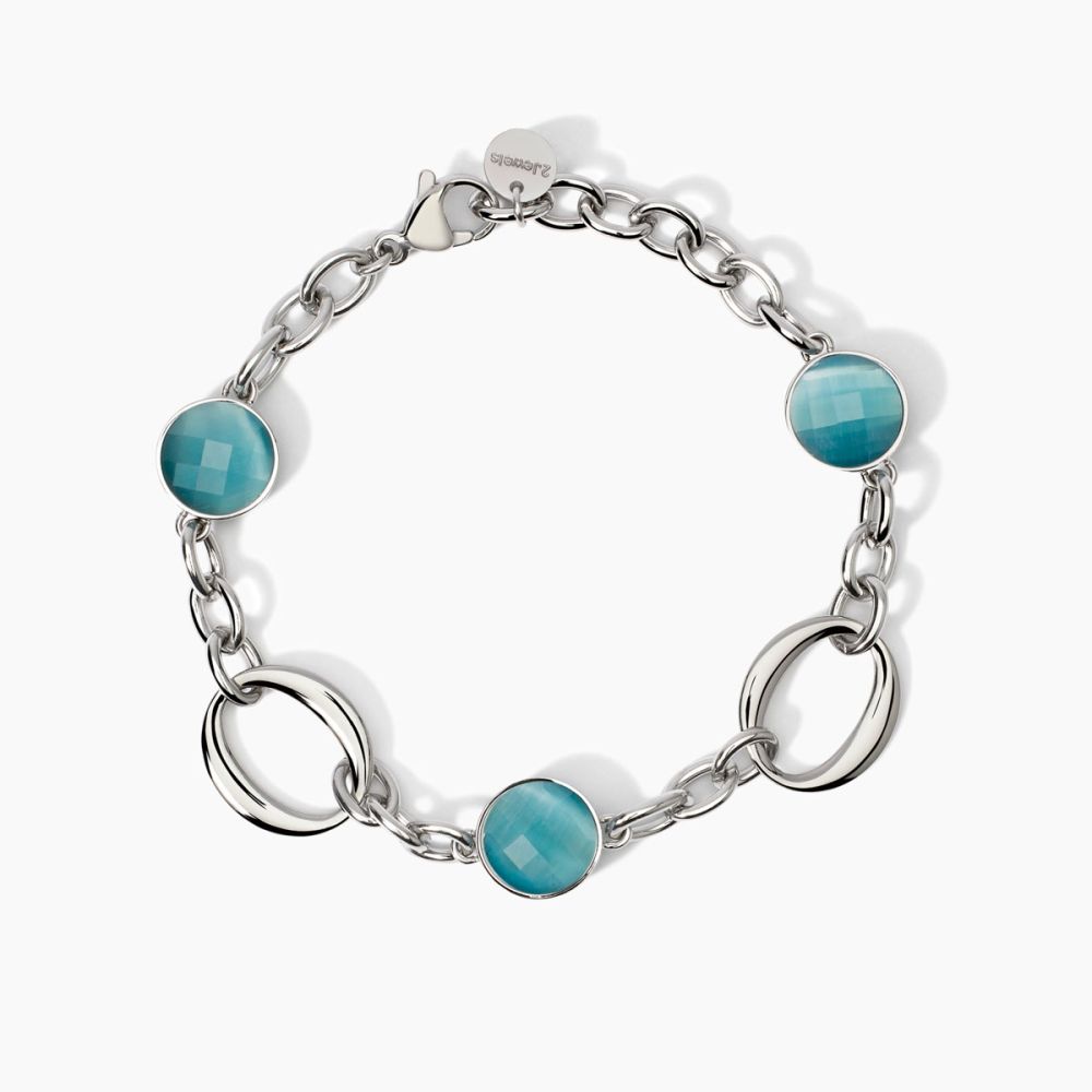 2 Jewels Bracciale Acciaio e Cat Eye Azzurro