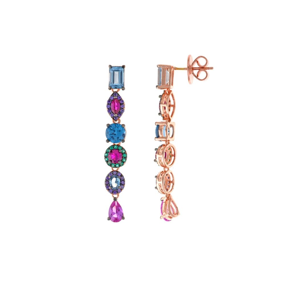 Plata Orecchini Argento Rosato Cristalli Multicolor