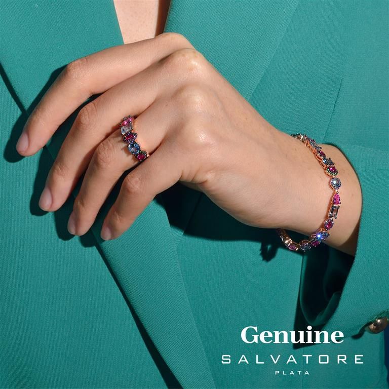 Plata Bracciale Argento Rosato Cristalli Multicolor