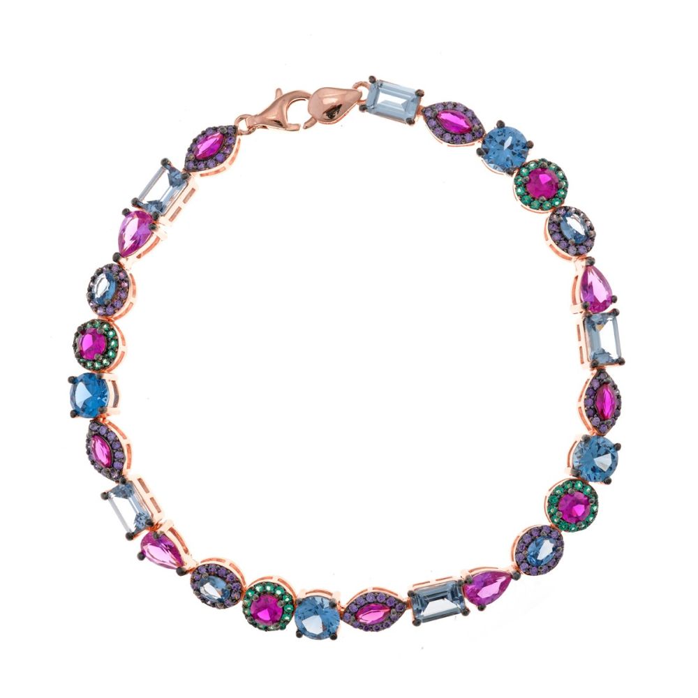 Plata Bracciale Argento Rosato Cristalli Multicolor