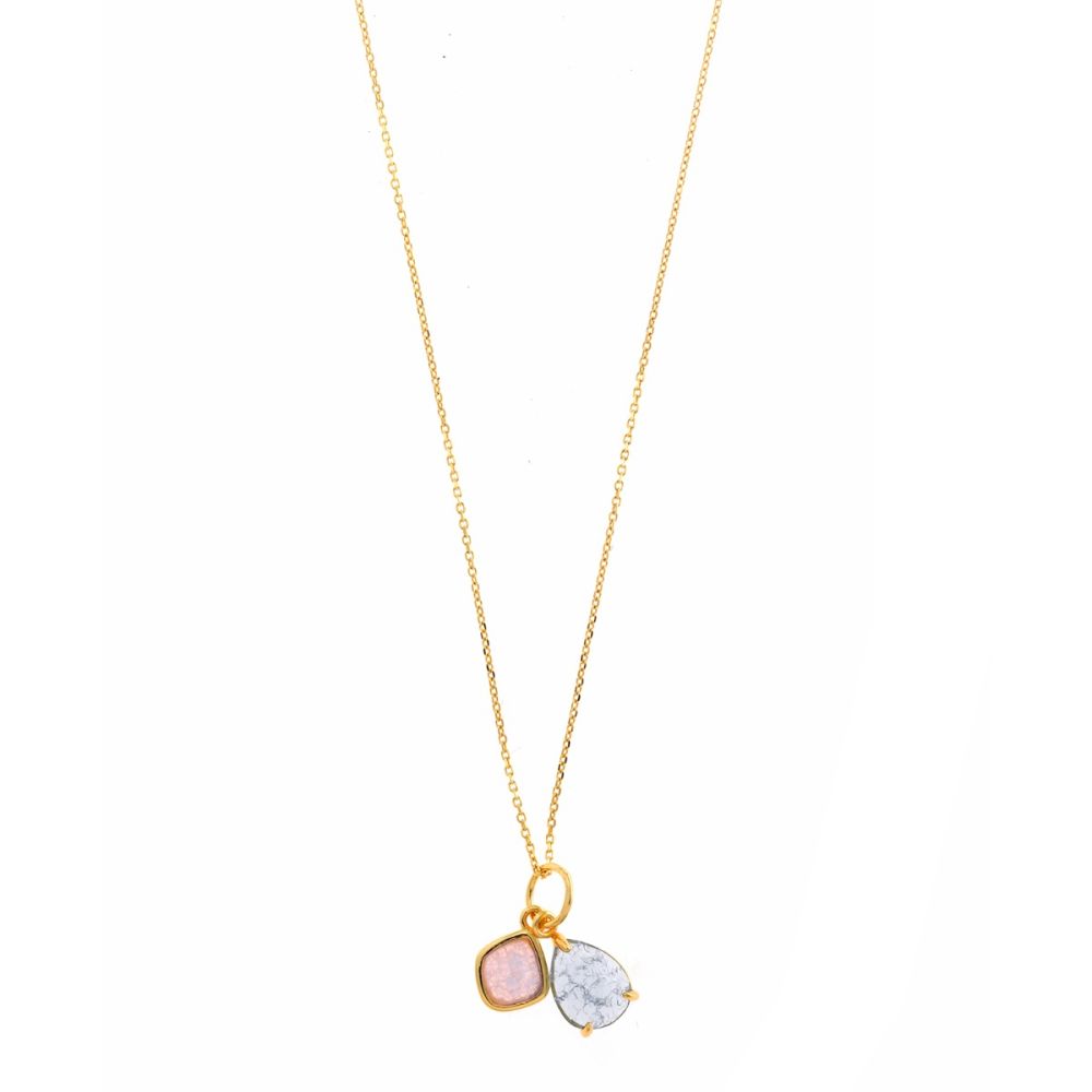 Plata Collana Argento Dorato Cristalli Rosa e Celeste
