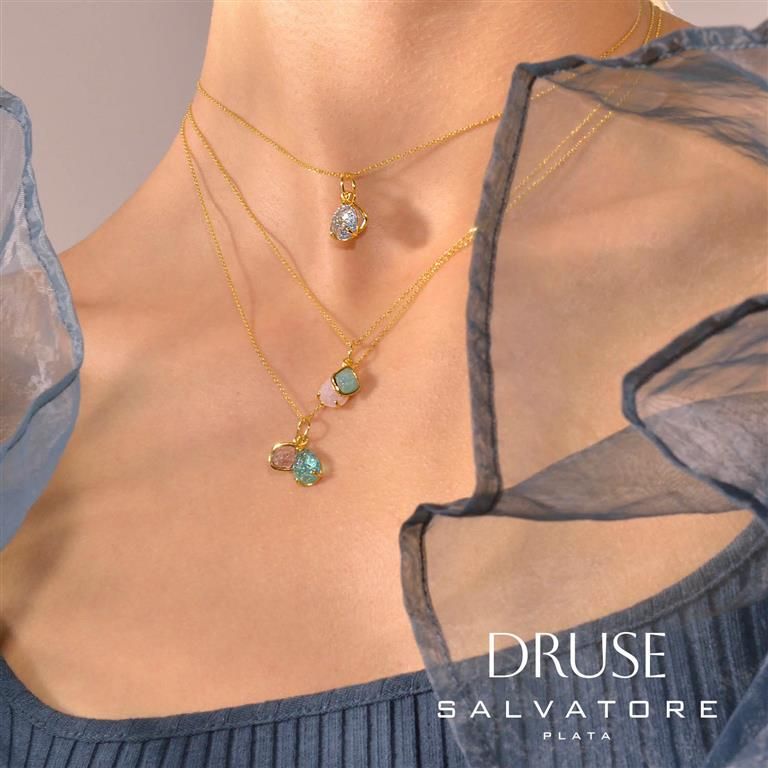 Plata Collana Argento Dorato Cristalli Ghiaccio e Ametista