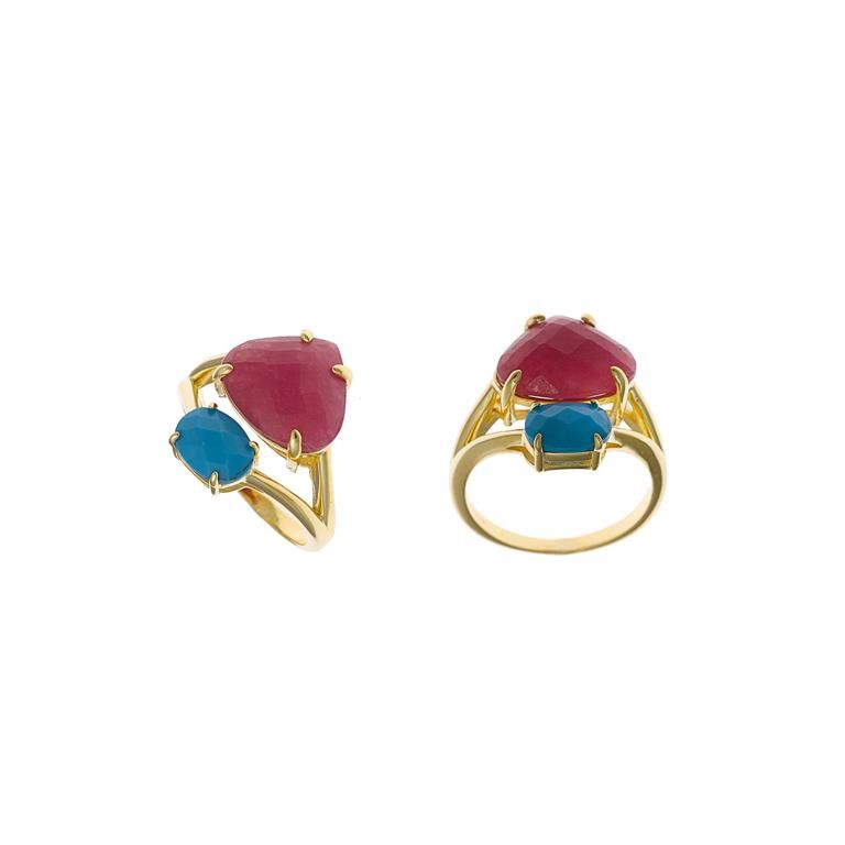 Plata Anello Donna Argento Gold Pietre Turchese e Rubino-14