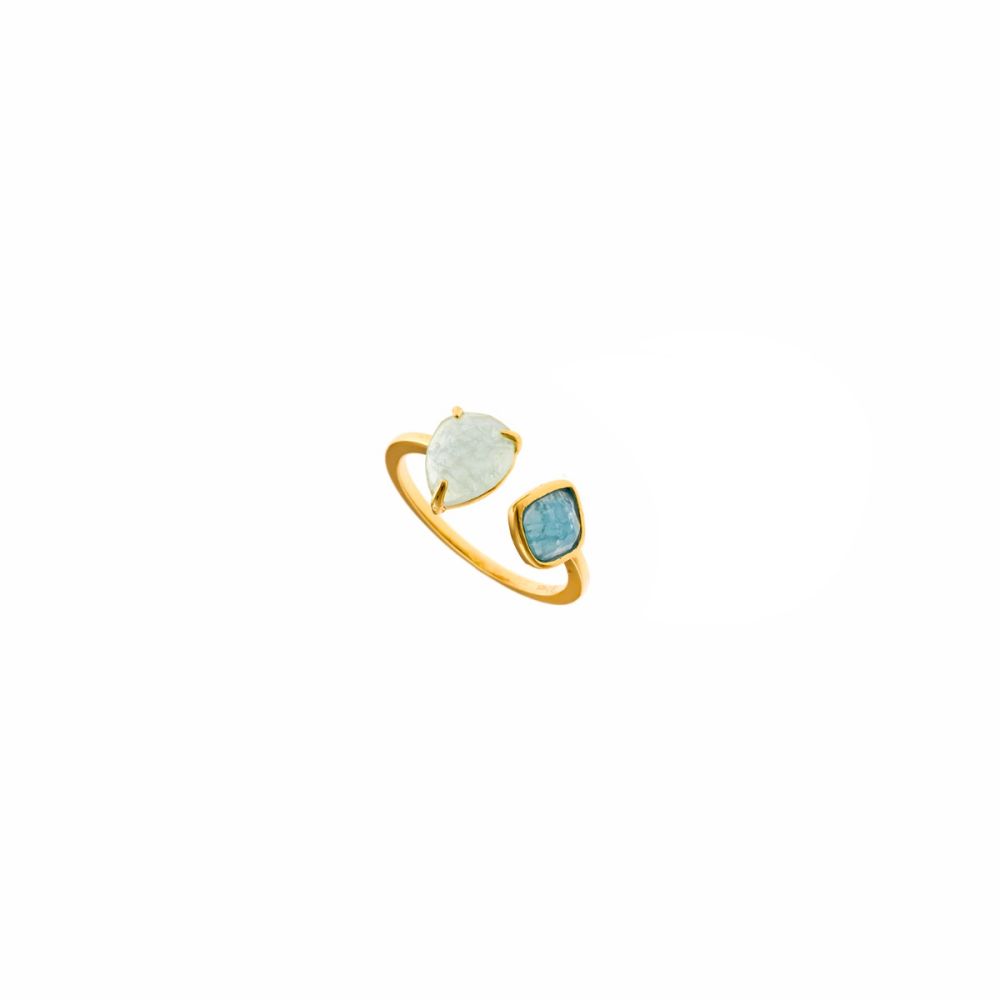 Plata Anello Argento Gold Cristalli Verde e Acquamarina