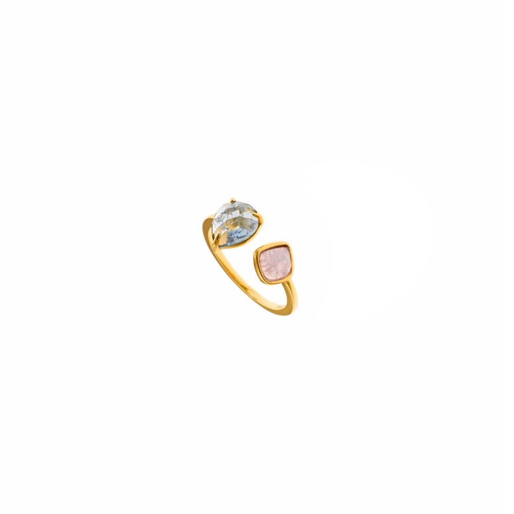 Plata Anello Argento Gold Cristalli Blu e Rosa