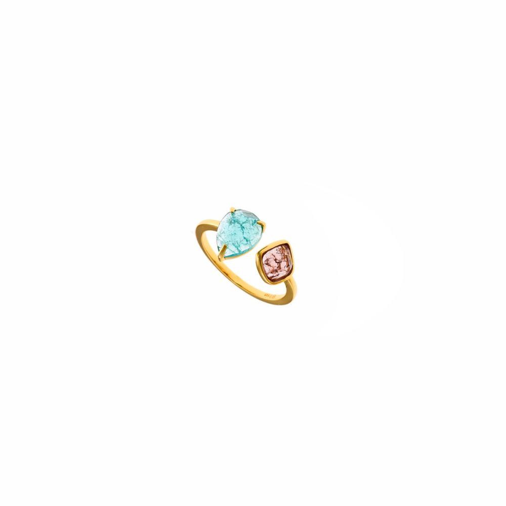 Plata Anello Argento Gold Cristalli Acquamarina e Ametista