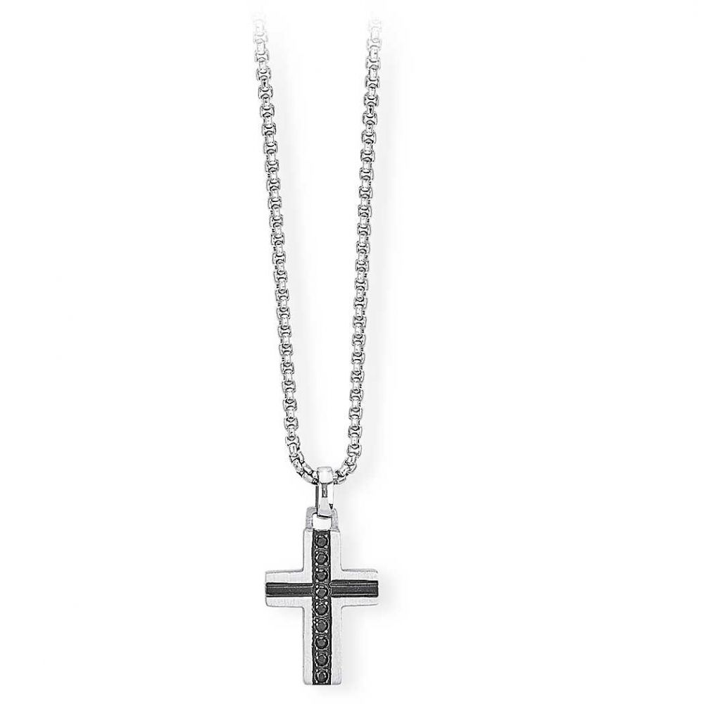 2 Jewels Collana Uomo Acciaio Pendente Croce Nera Faith