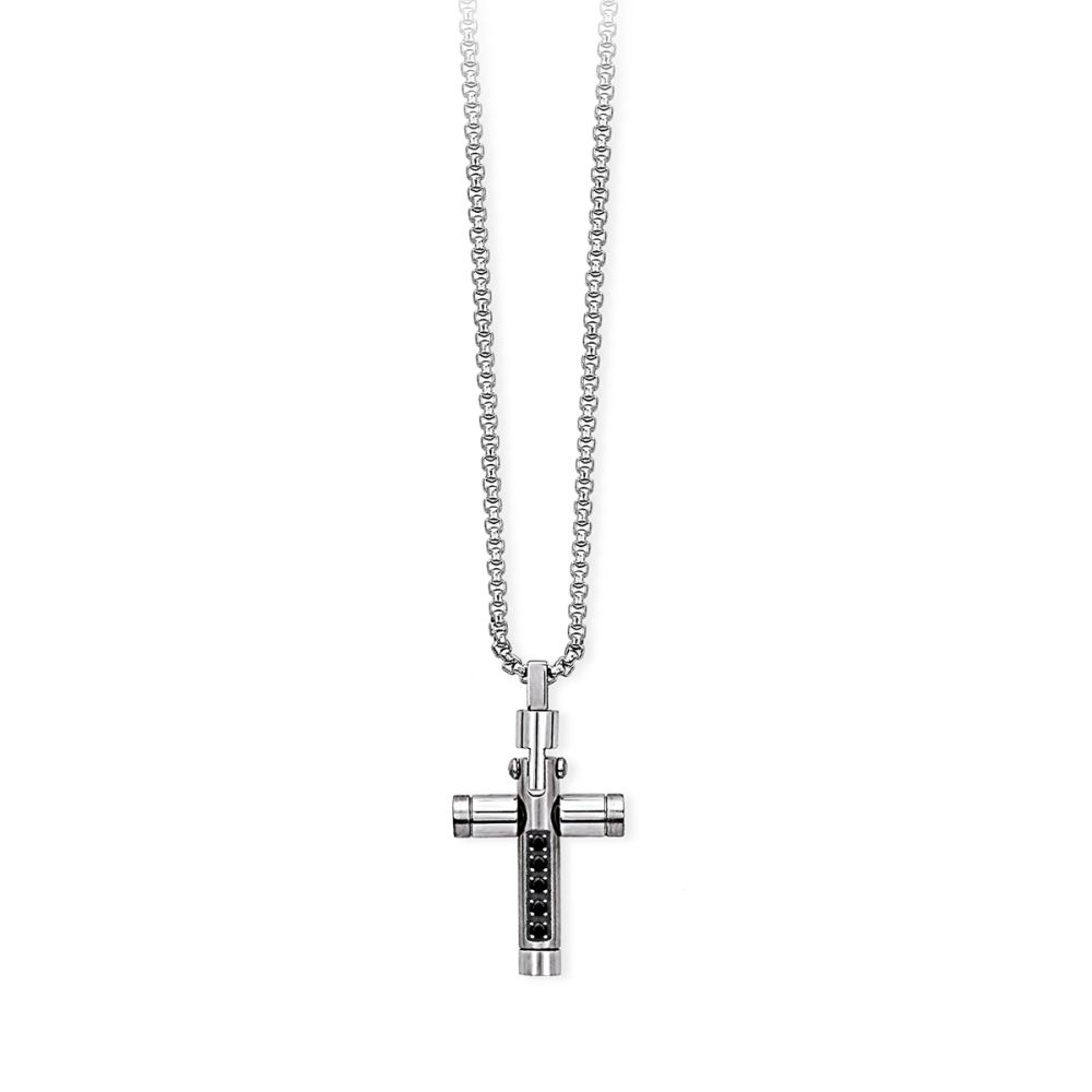 2 Jewels Collana Acciaio Croce Cristalli Neri
