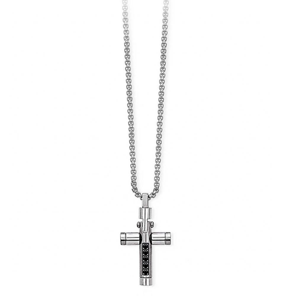 2 Jewels Collana Uomo Acciaio Pendente Croce Silver e Zirconi Compact