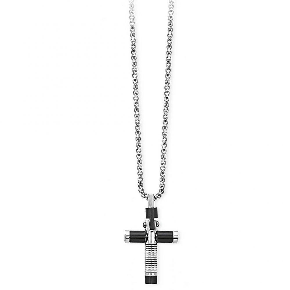 2 Jewels Collana Uomo Acciaio Pendente Croce Bicolore Compact