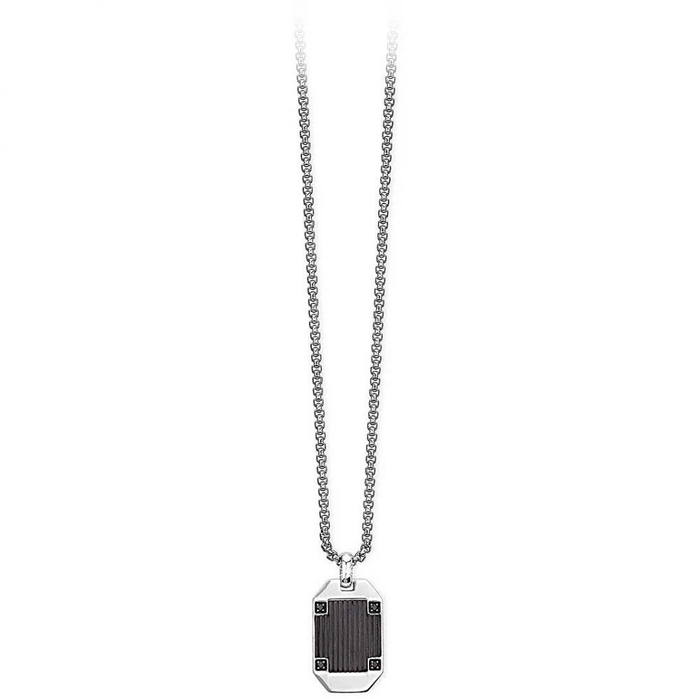 2 Jewels Collana Uomo Acciaio Pendente Piastra Silver/Nera Black Fiber