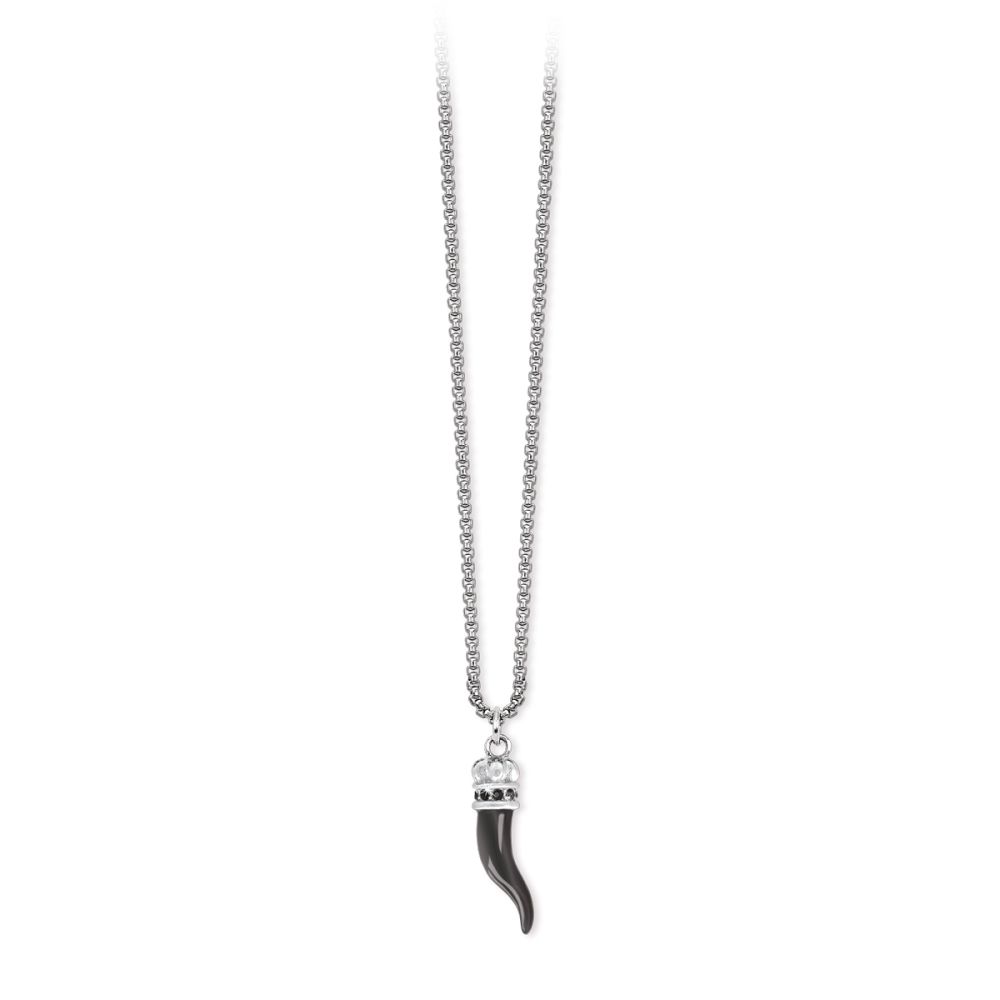 2 Jewels Collana Acciaio Cornetto e Cristalli Neri