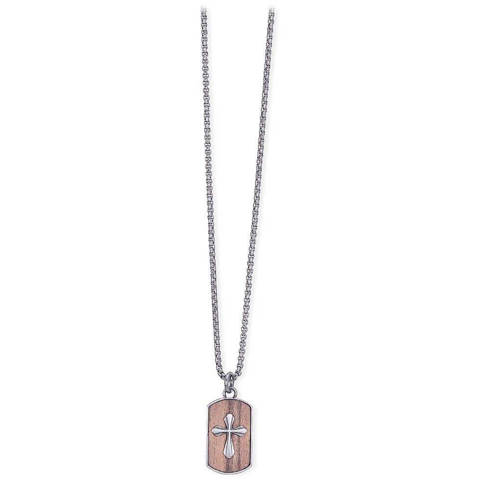 2 Jewels Collana Uomo Acciaio Pendente Marrone Con Croce Ikon