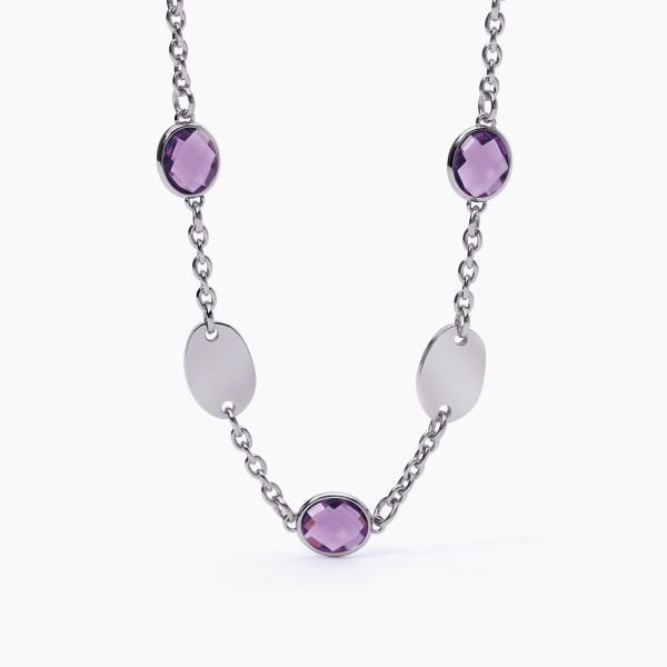 2 Jewels Collana Donna Acciaio Ovali lucidi e Cristalli Viola