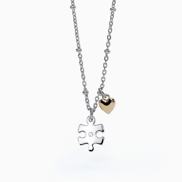 2 Jewels Collana Donna Acciaio Cuore Gold e Puzzle