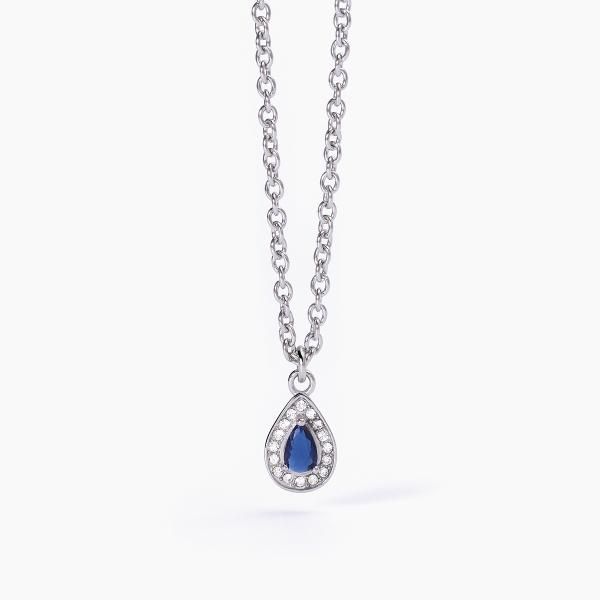 2 Jewels Collana Acciaio Pendente Zaffiro e Cristalli