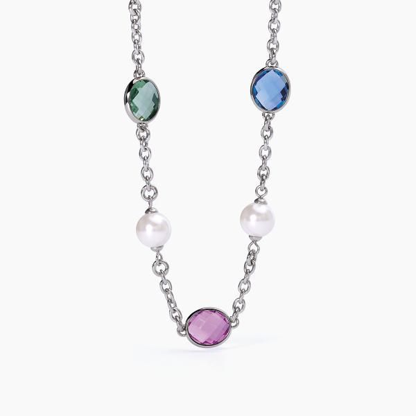 2 Jewels Collana Acciaio Vetro Multicolore e Perla