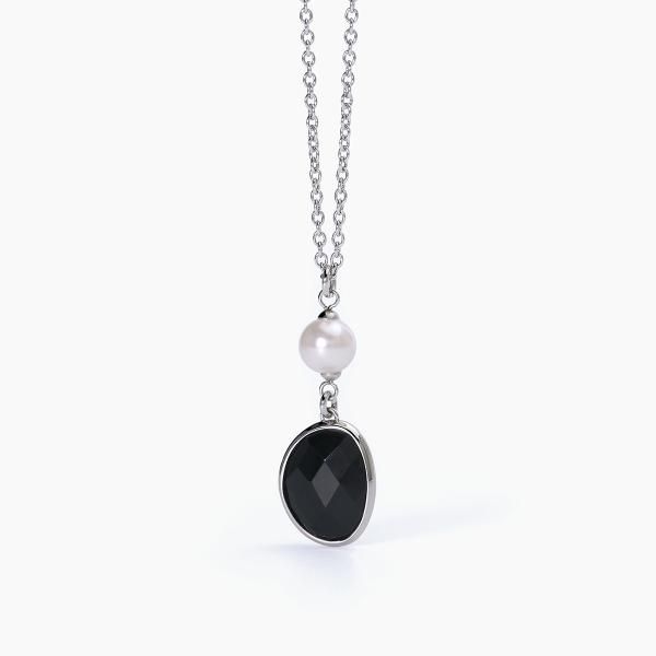 2 Jewels Collana Acciaio Perla e Vetro Nero