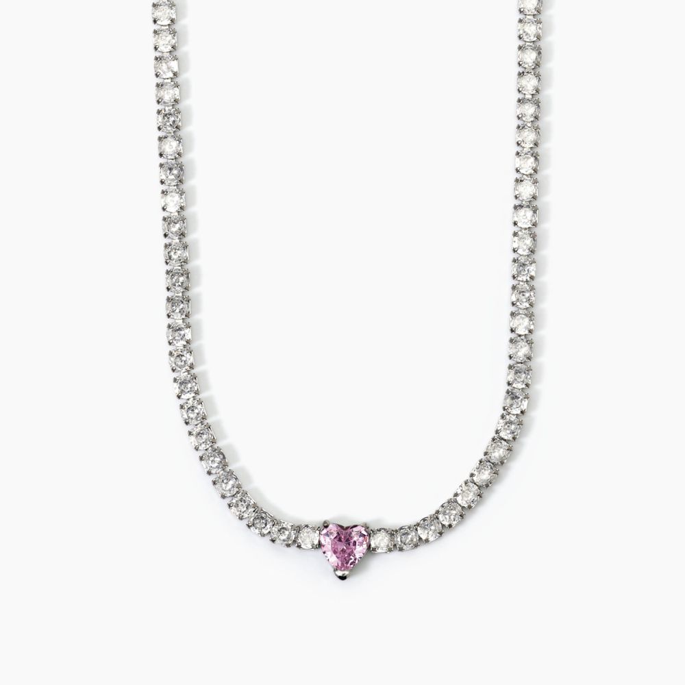 2 Jewels Collana Tennis Acciaio Cuore Rosa e Cristalli Bianchi