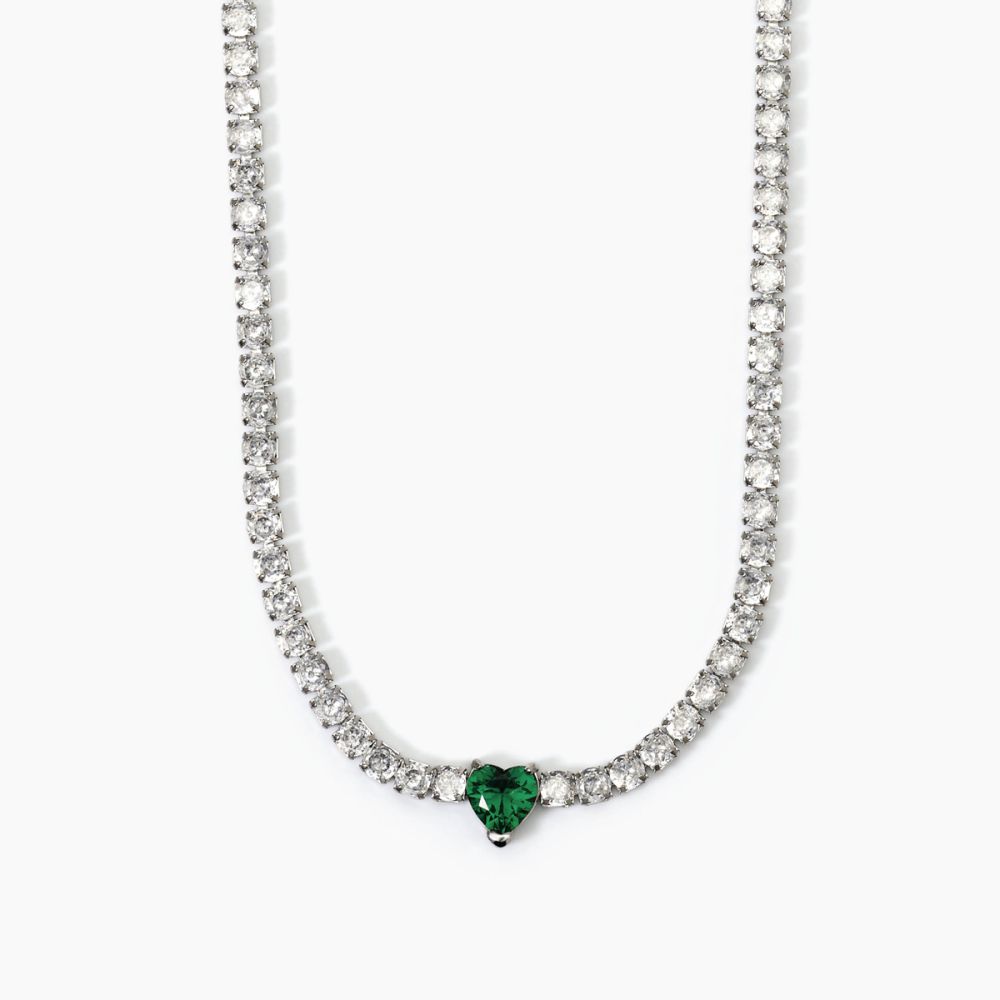 2 Jewels Collana Tennis Acciaio Cuore Verde e Cristalli Bianchi