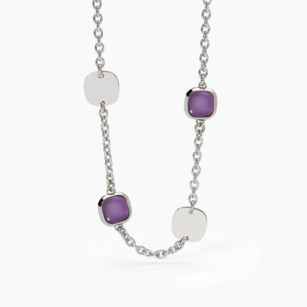 2 Jewels Collana Acciaio Elementi Quadrati e Glass Viola