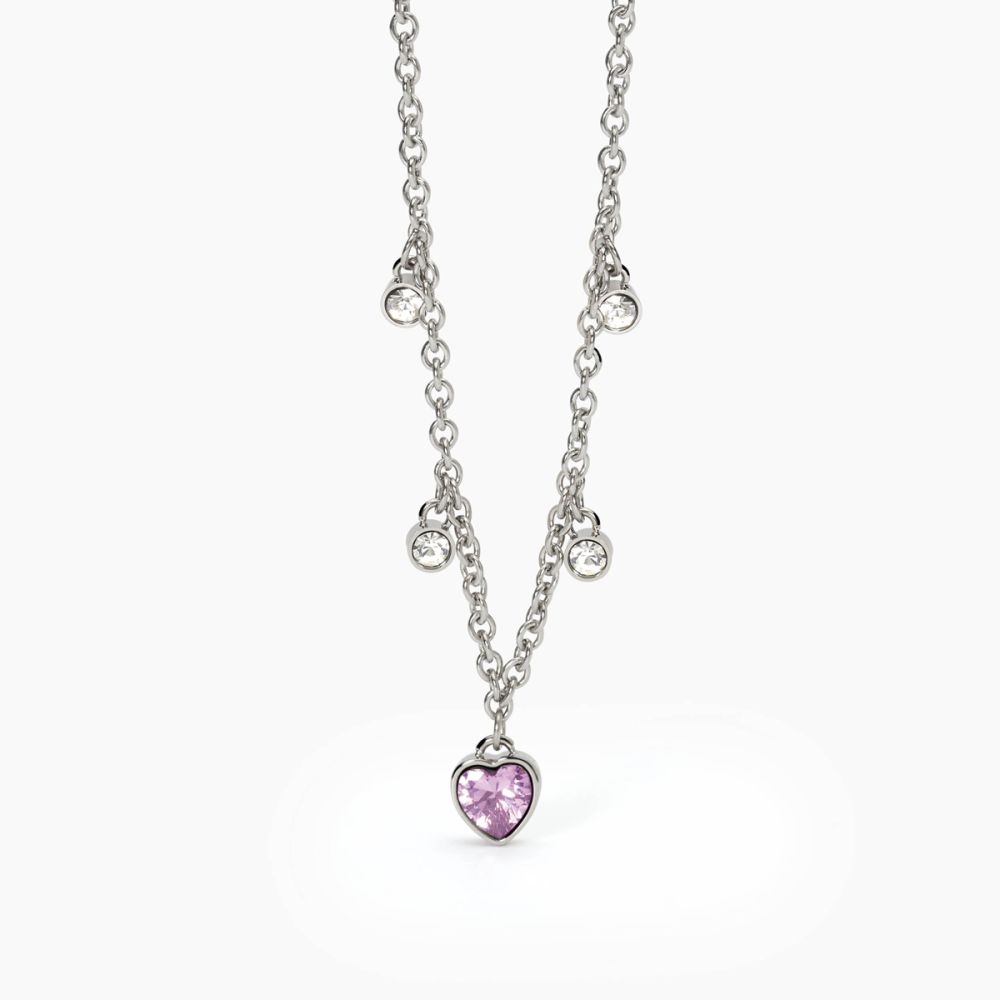 2 Jewels Collana Acciaio Cuore Rosa e Punti Luce Bianchi