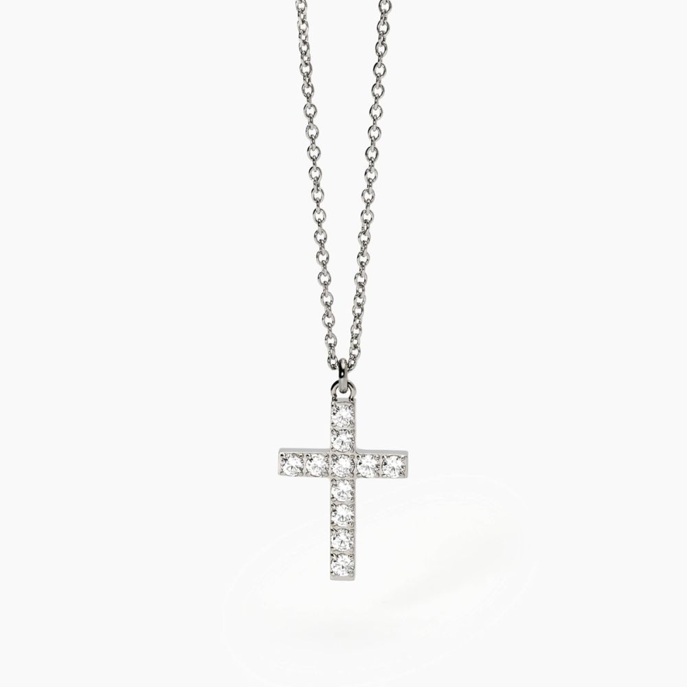 2 Jewels Collana Acciaio Croce Zirconi Bianchi