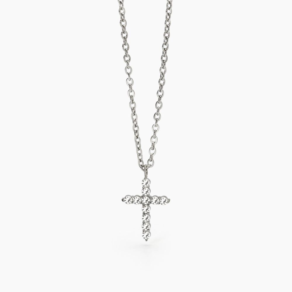 2 Jewels Collana Acciaio Croce Zirconi Bianchi