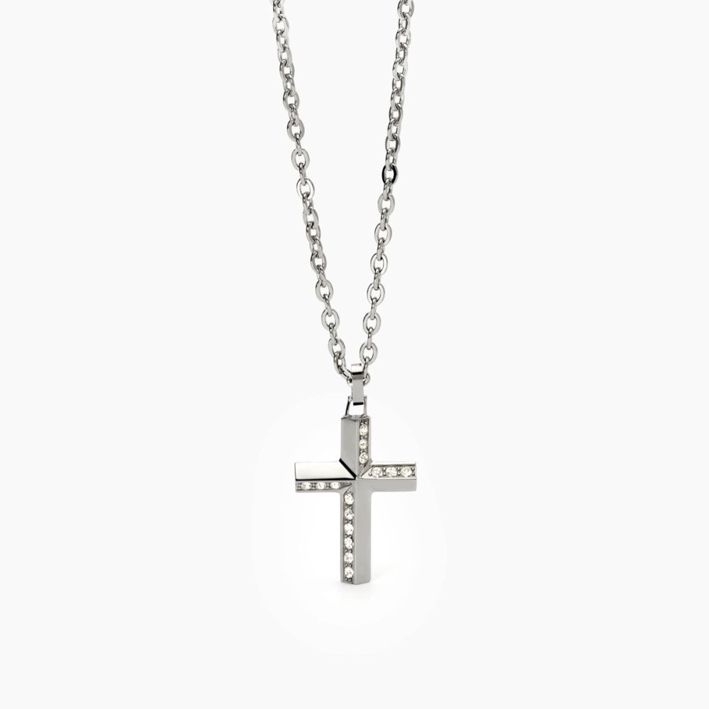 2 Jewels Collana Acciaio Croce Zirconi Bianchi