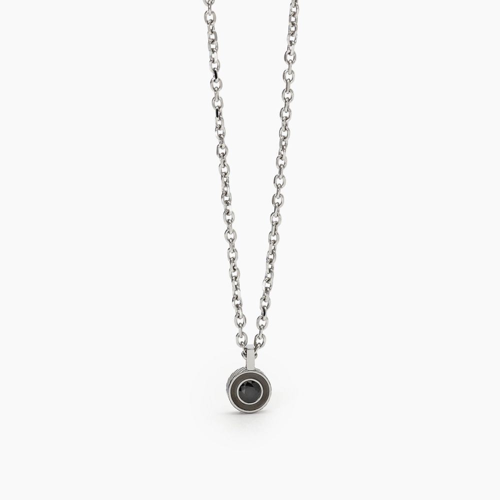 2 Jewels Collana Acciaio Pendente Gunmetal e Cristallo Nero