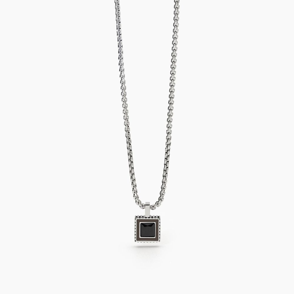 2 Jewels Collana Acciaio Pendente Gunmetal e Cristallo Nero