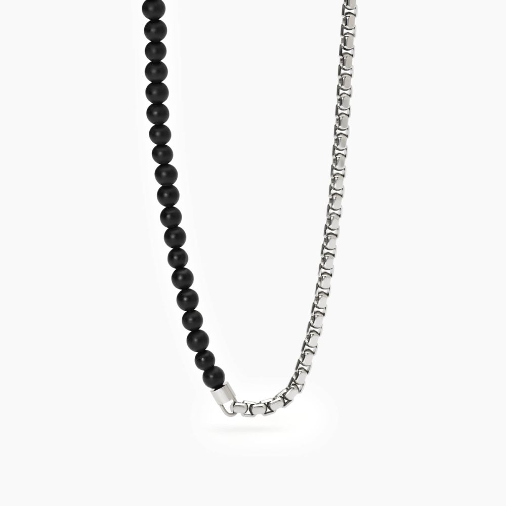 2 Jewels Collana Acciaio Catena Veneta e Agata Nera