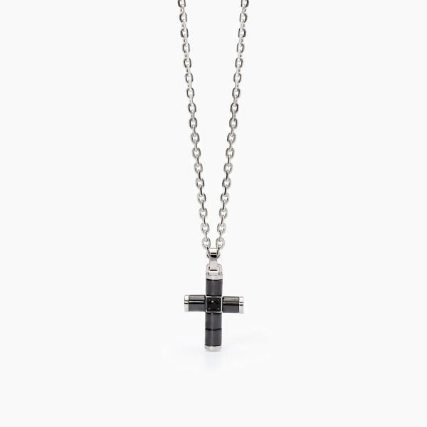 2 Jewels Collana Acciaio Croce Ceramica Nera