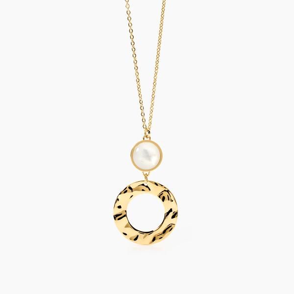 2 Jewels Collana Acciaio Gold Perla e Pendente Martellato