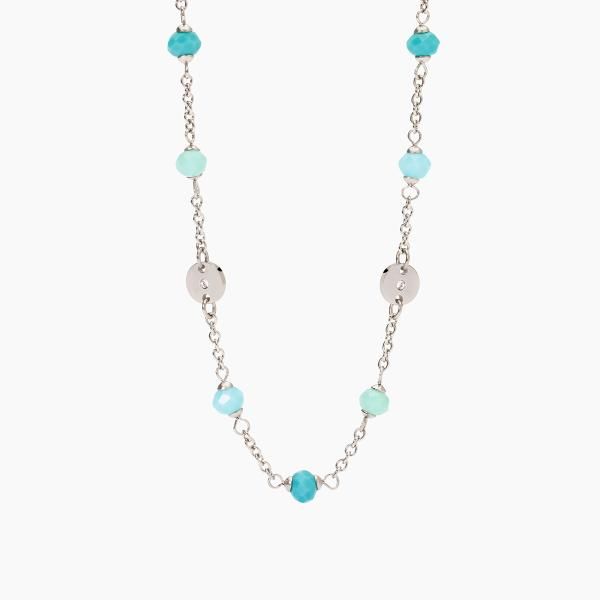 2 Jewels Collana Acciaio Glass Azzurro e Dischetti