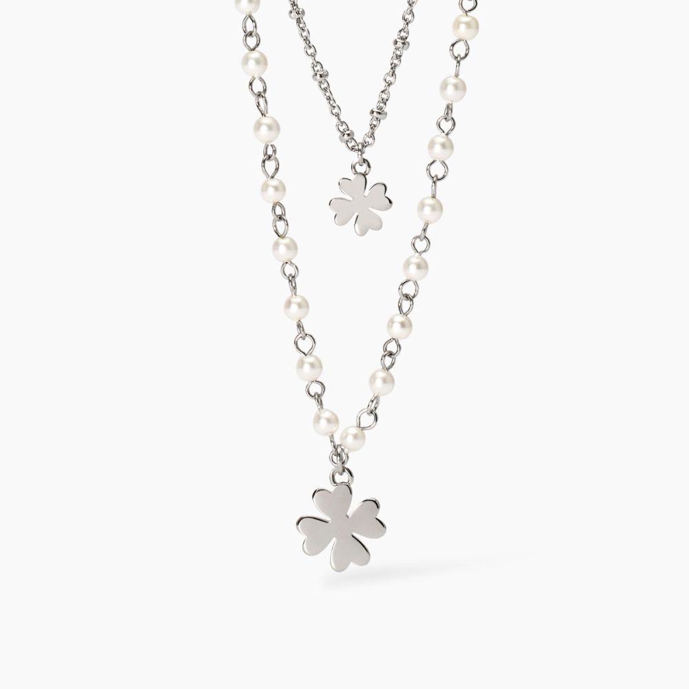 2 Jewels Collana 2 Fili Perle e Quadrifogli