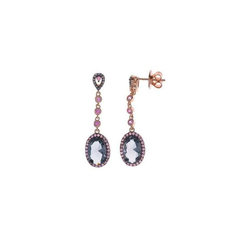 Plata Orecchini Argento Rosato Cristallo Blu e Zirconi 