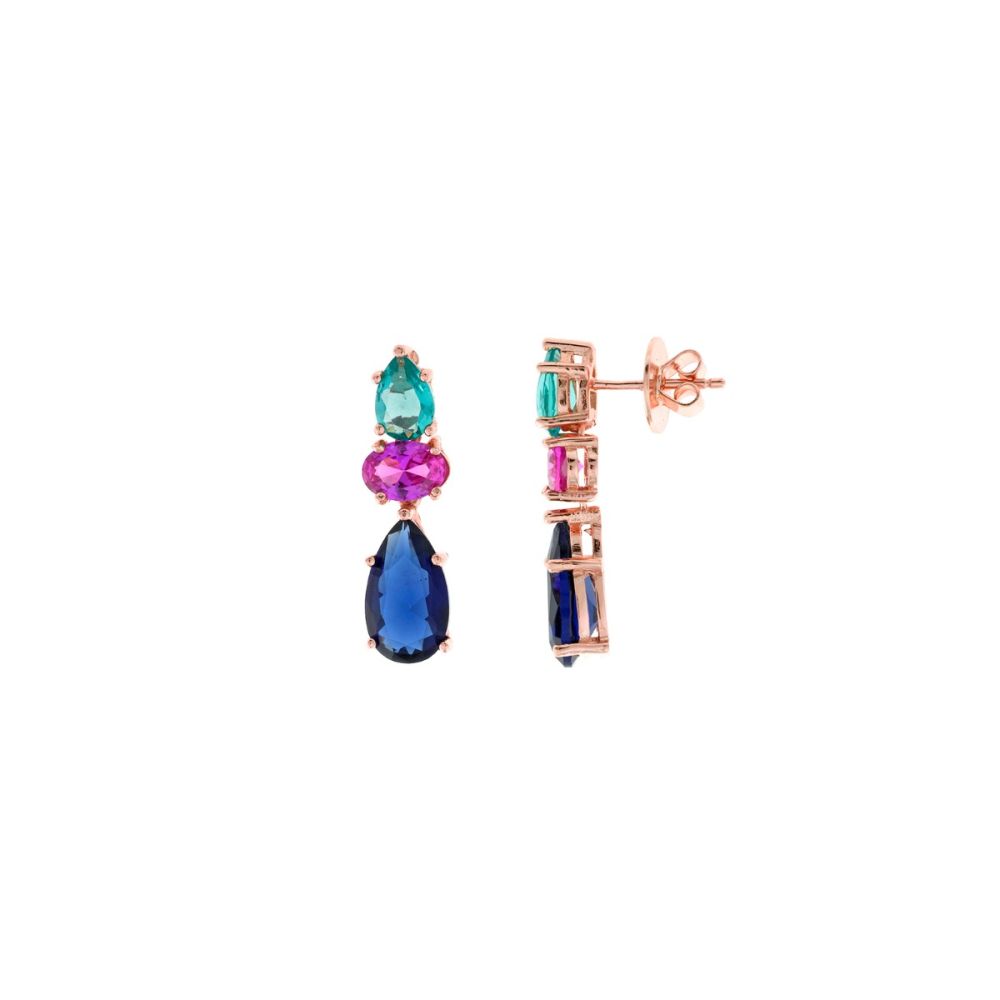 Plata Orecchini Argento Rosato Cristalli Multicolor