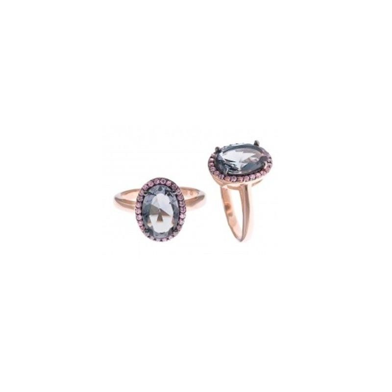 Plata Anello Argento Rosato Cristallo Azzurro