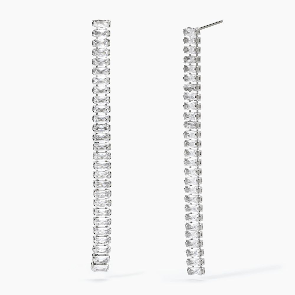 2 Jewels Orecchini Acciaio Baguette Bianche 4X2 mm