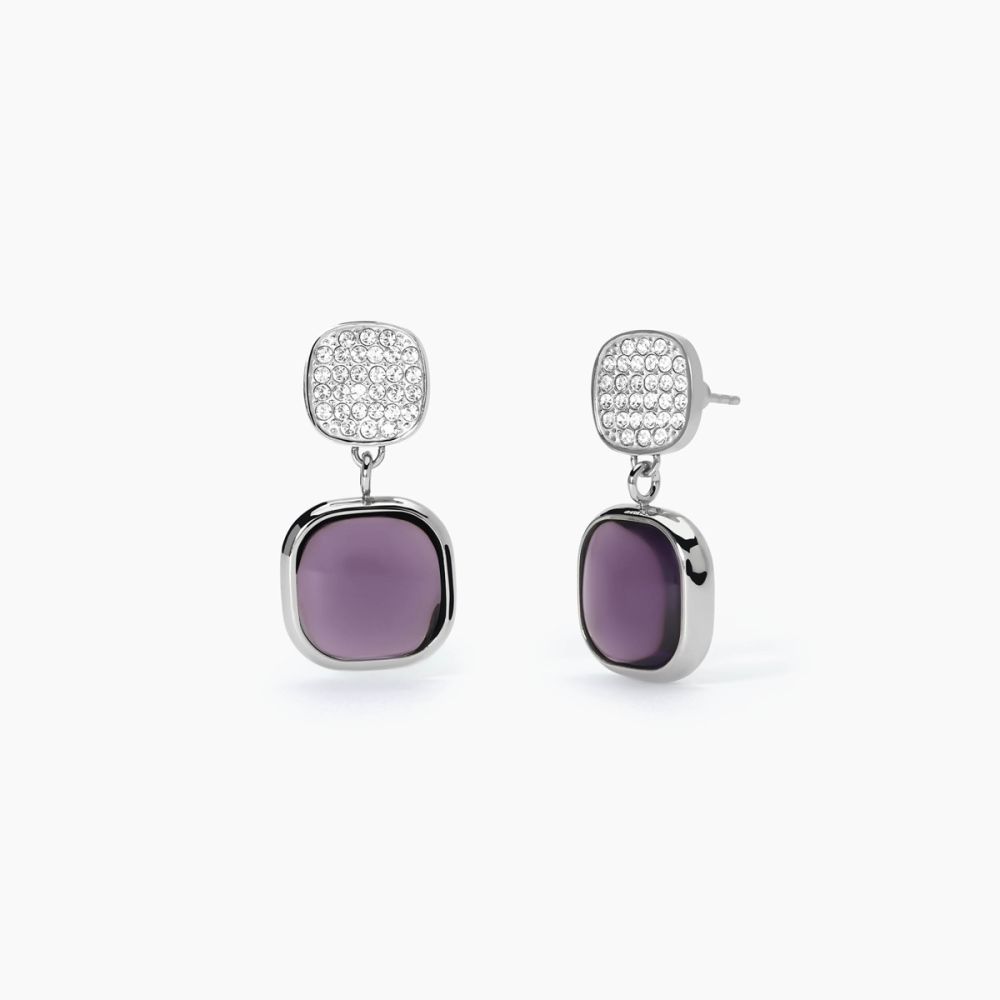 2 Jewels Orecchini Acciaio Glass Viola e Zirconi