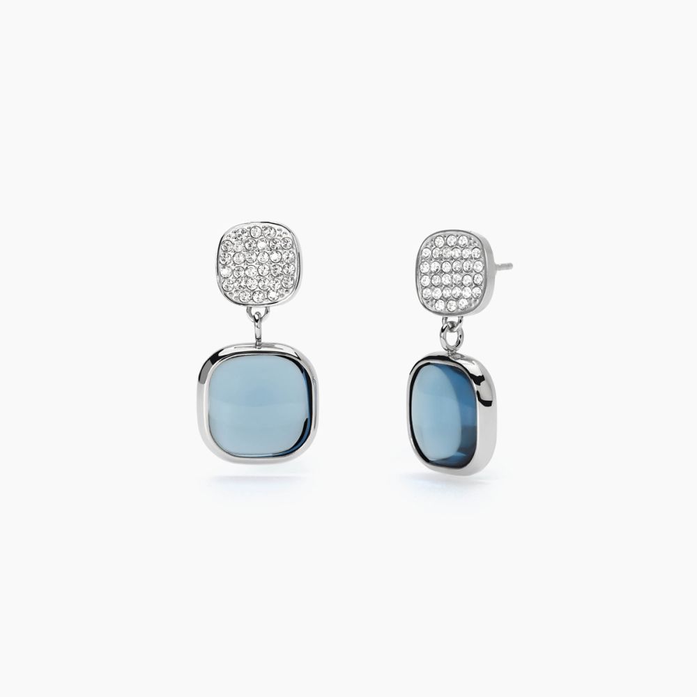 2 Jewels Orecchini Acciaio Glass Azzurro e Zirconi