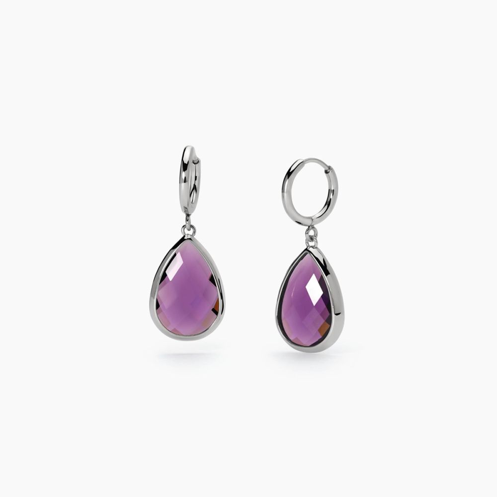 2 Jewels Orecchini Acciaio Glass Goccia Viola