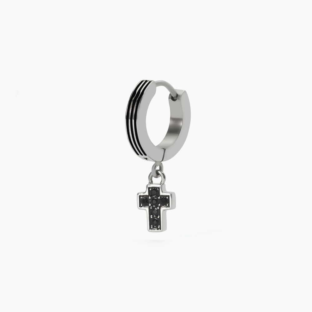 2 Jewels Mono Orecchino Cerchio Acciaio con Croce
