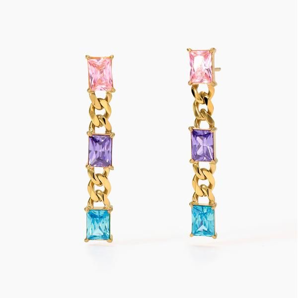 2 Jewels Orecchini Acciaio Gold Cristalli Multicolor