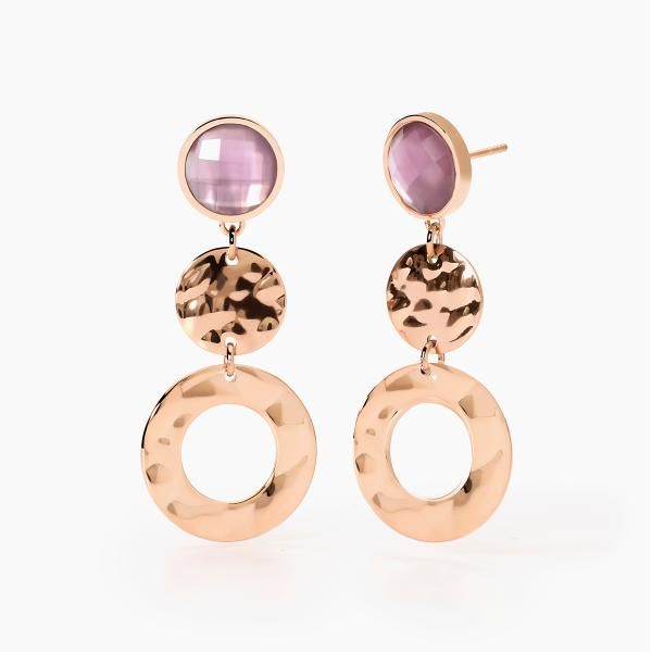 2 Jewels Orecchini Acciaio Rosè Glass Viola e Madreperla
